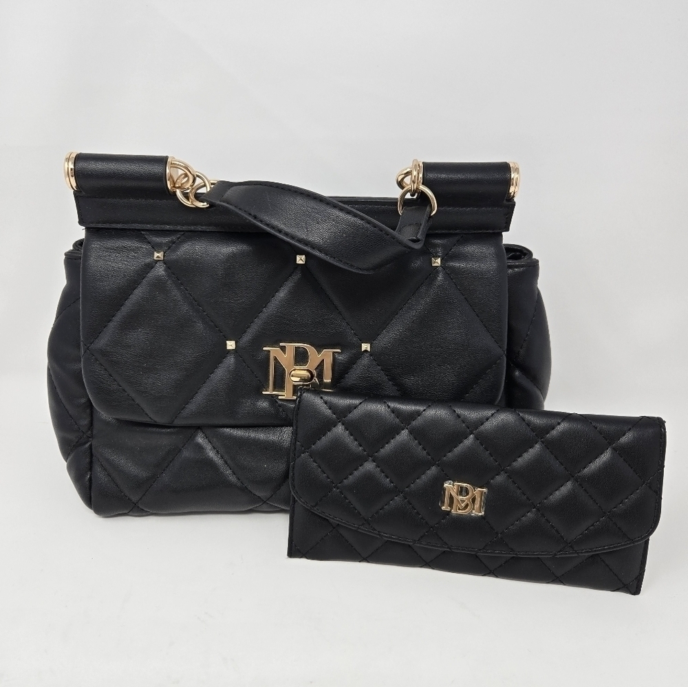 BADGLEY MISCHKA BLACK QUILTED TOP HANDLE PURSE NWOT BLACK WALLET FAUX LEATHER